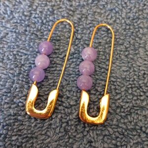 18k Gold Plated Safety Pin Quartz Earrings